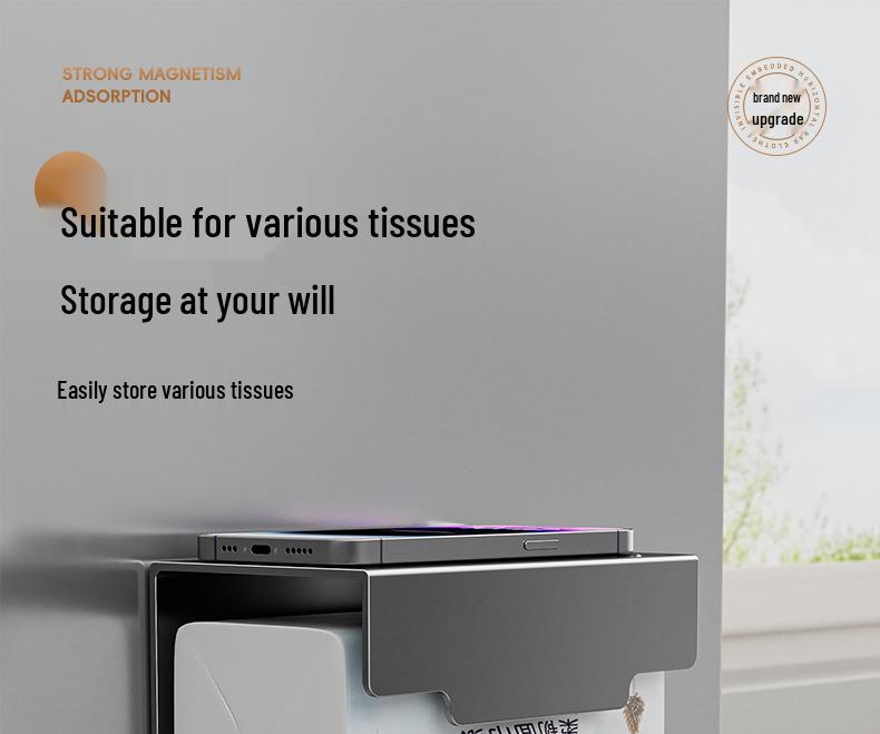 Magnetische Aan de Muur te Bevestigen Keuken Tissuebox en Opbergrek: Zonder boren, Multifunctionele Keukenrolhouder.