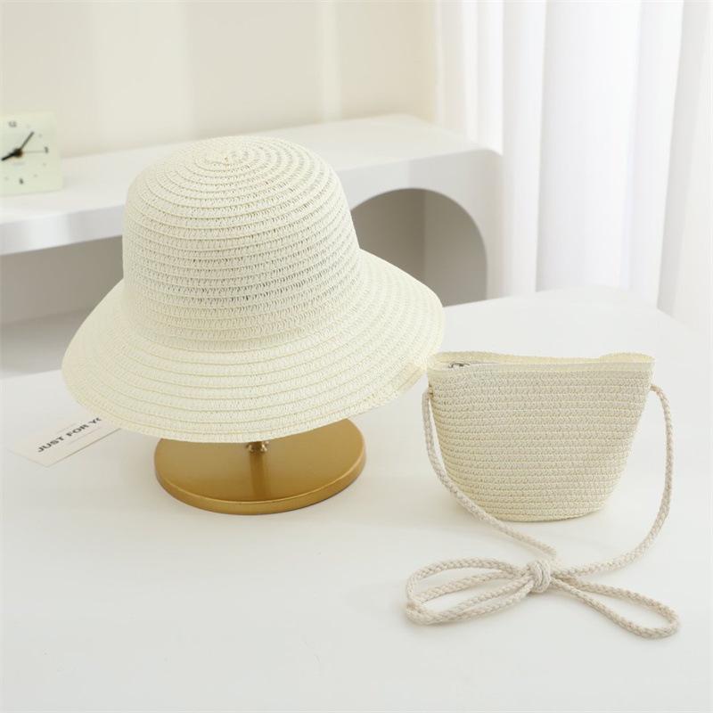 Summer Solid Color Straw Bag Shoulder Messenger Round Bag Children Versatile Outing Beach Bag Light Board DIY Round Weaving