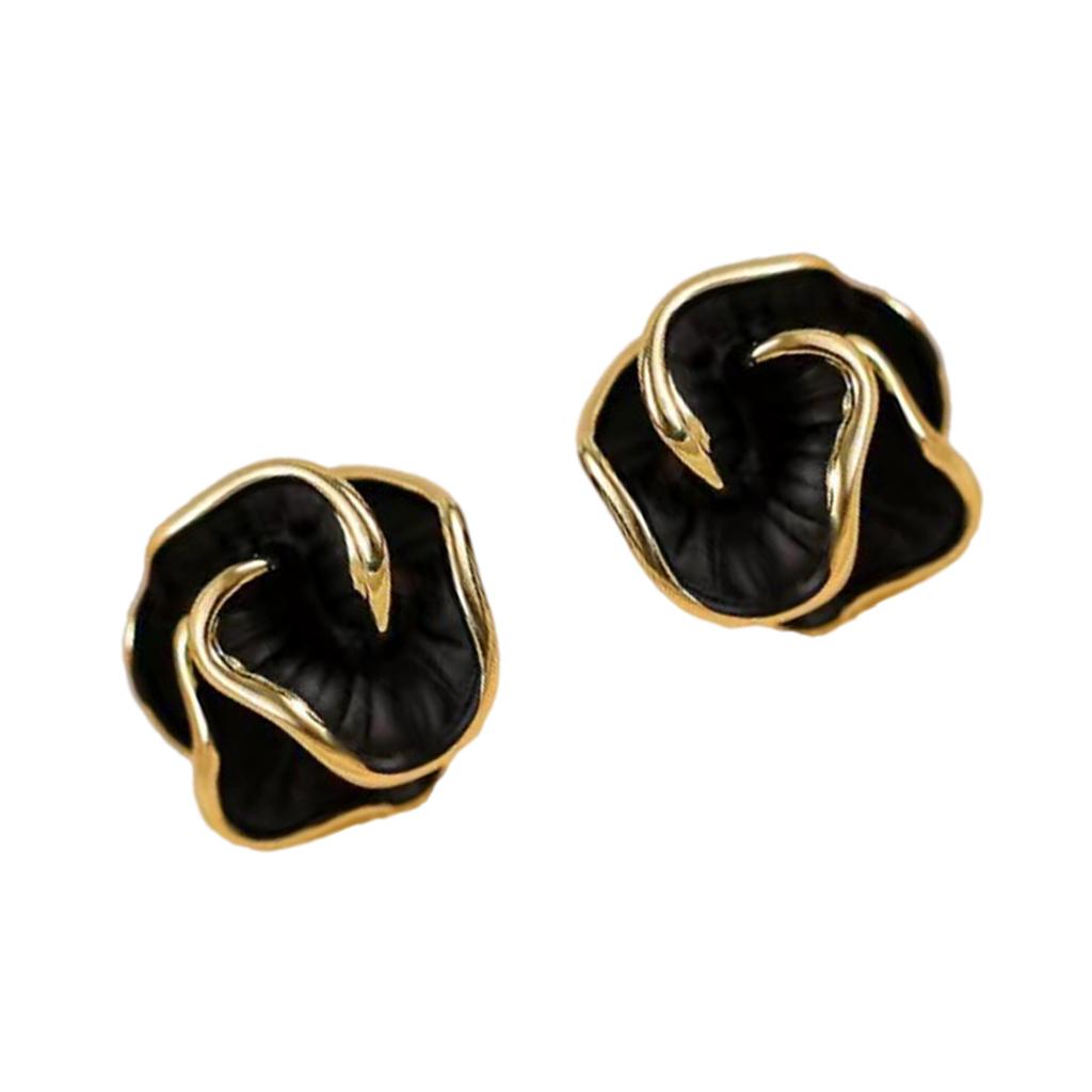 Elegant 3D Camellia Studs Earrings Portable Accessory for Women Stylish Black Tone with Sturdy Alloy Materials