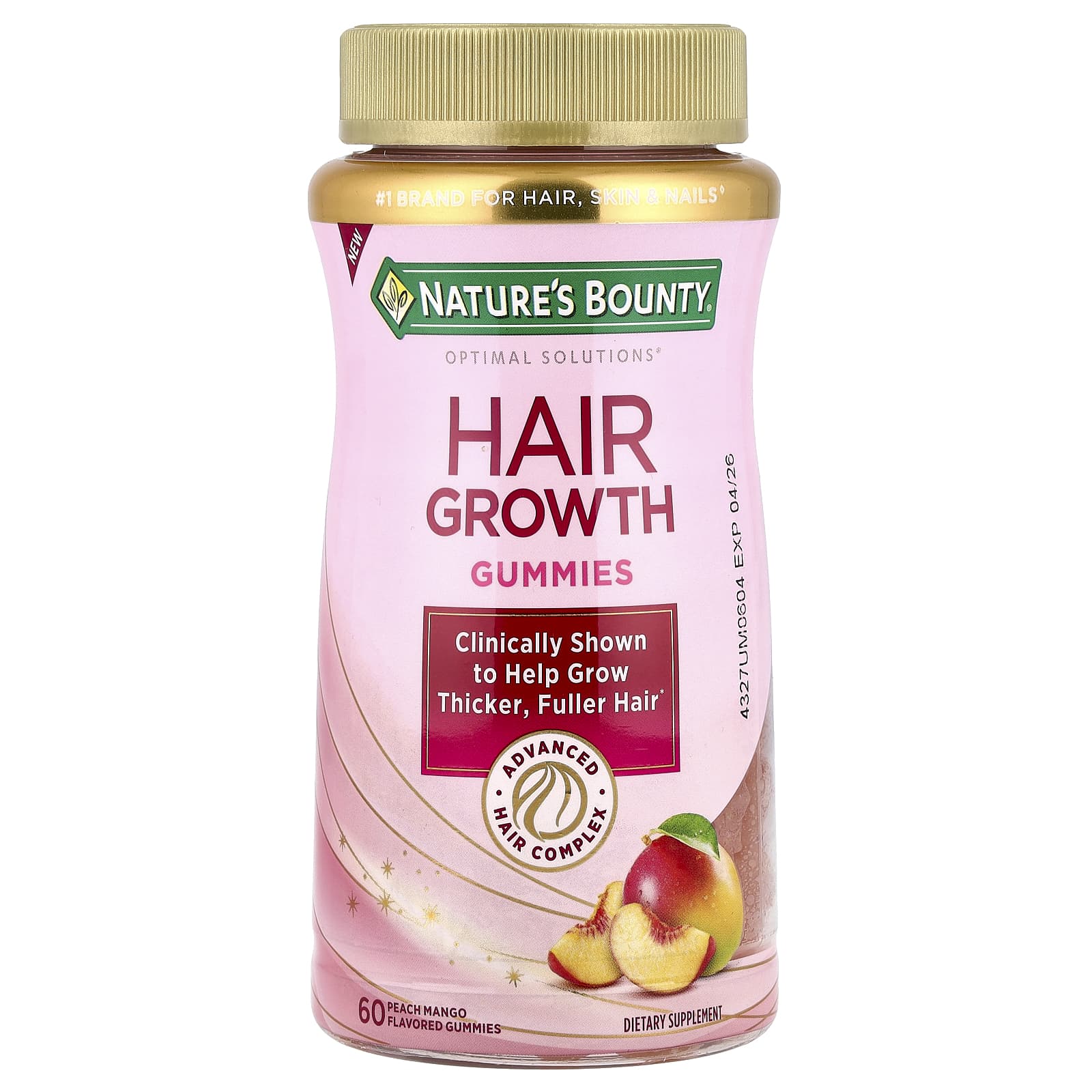 

Nature s Bounty Hair Growth Gummies, Peach Mango, 60 Gummies