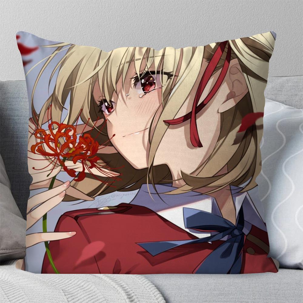 Chisato Nishikigi Anime Lycoris Recoil Kissenbezug Quadratisches Kissen Schlafzimmer Sofa Freizeit Komfort Wohnzimmer Heimdekoration 40X40