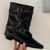 Vintage Spice Girl Temperament Western Cowboy Boots Women's Autumn New Pant Pants Boots Pleated Pile Boots Martin Boots