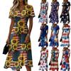 Modisches Damen-Freizeitkleid mit V-Ausschnitt, kurzen Ärmeln und Unabhängigkeitstag-Print