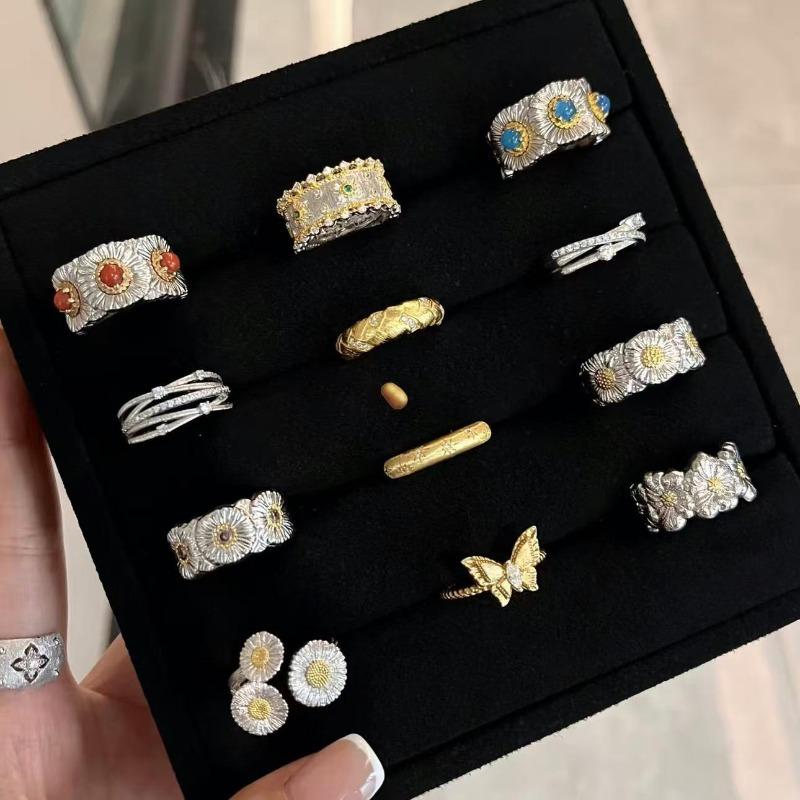 Medieval Vintage Zircon Texture Open Ring Niche High-end Index Finger Ring Light Luxury Personality Temperament Jewelry