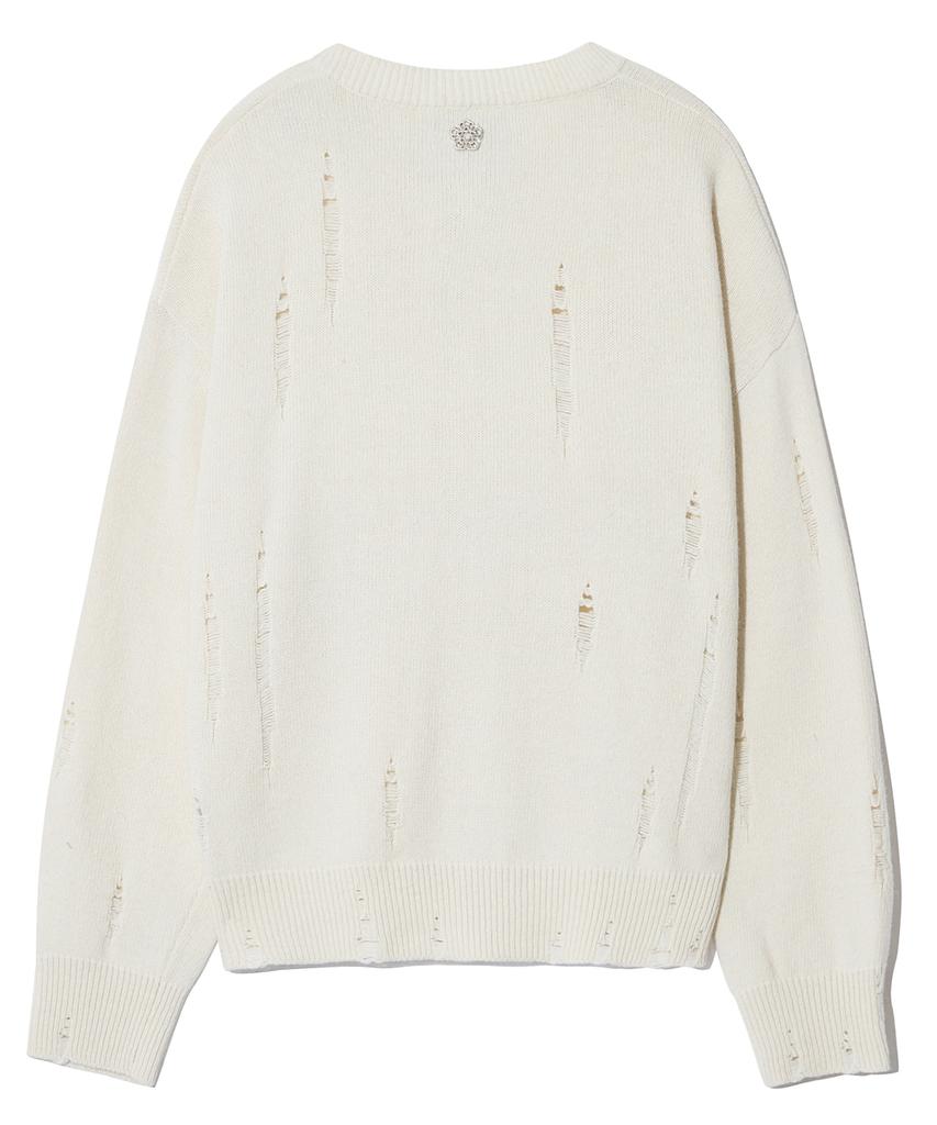 ULKIN Damaged Round Knit Cardigan_Ivory