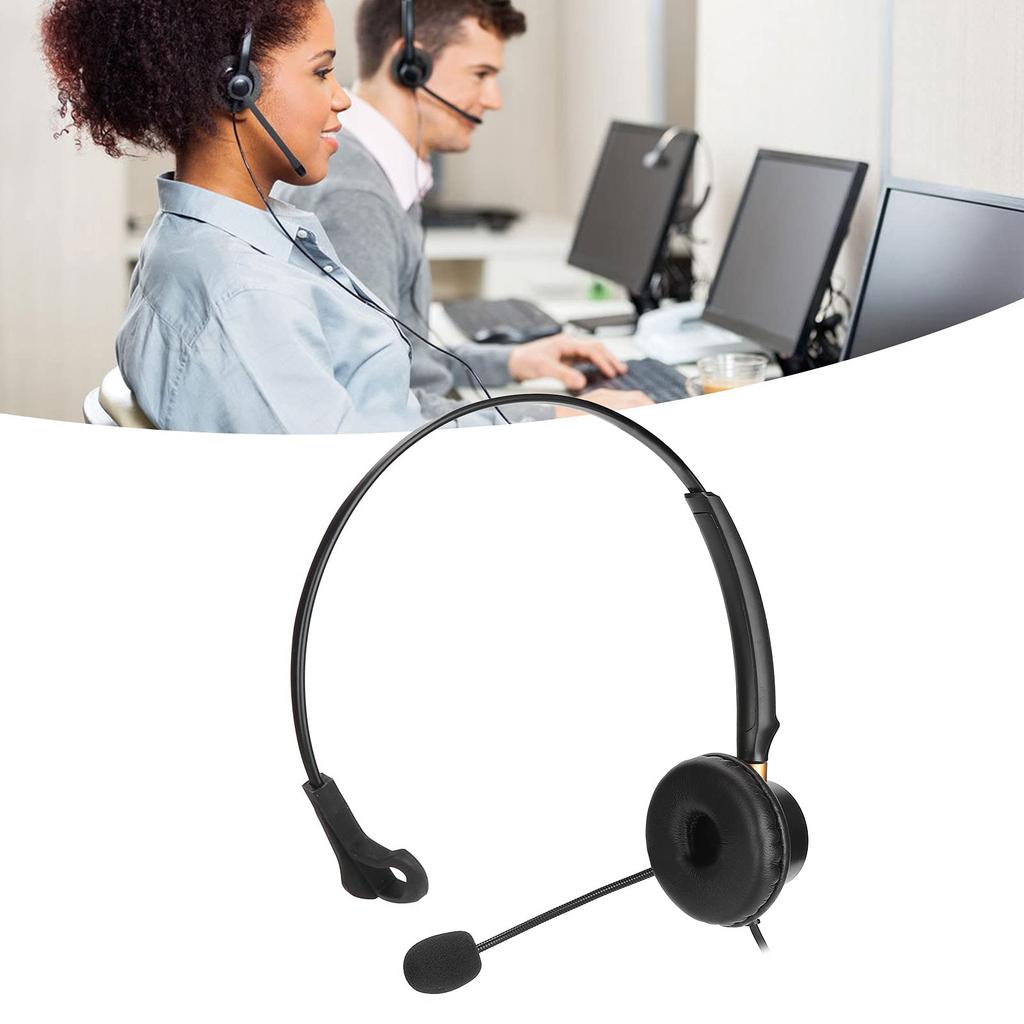 2.5MM Single Ear Customer Service Headphones, Fixed Line Headset with Noise Reduction Microphone, Business Telephone Headset, Conference Call