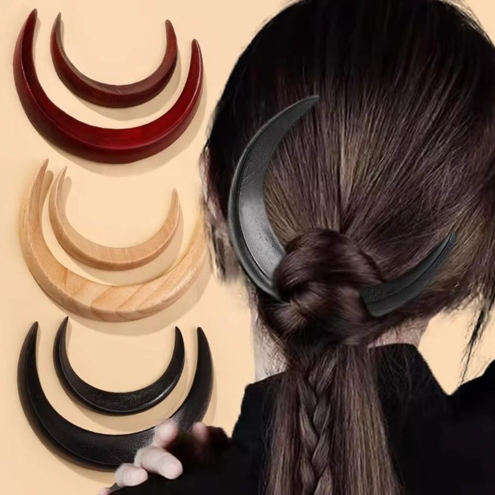Handcarved Crescent Hair Fork Elegant Handcrafted Hair Stick Wooden Half-Moon Hairpin Accessory