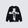 GY Streetwear Maglione Jacquard con Croce Scura Borchie Rivelate Vestibilità Larga Unisex Top a Maglia Autunnale
