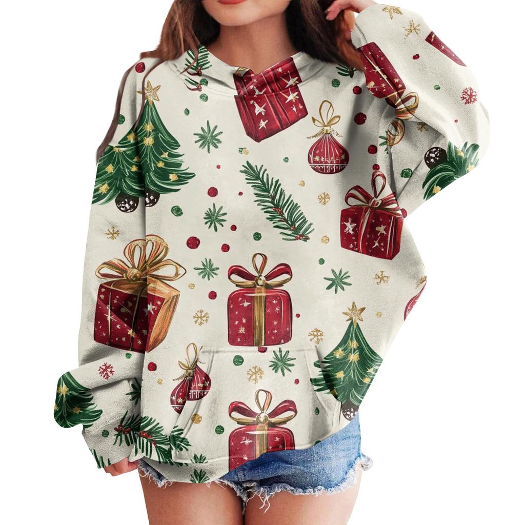 Sweatshirts For Teen Girls Hoodies Long Sleeve Drawstring Pullover Cute Oversized Hoodie Christmas Day