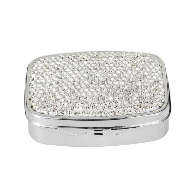 Portable Travel Pills Box with Crystal Diamonds Design 2 Compartment Medicine Container Pills Case for Vitamins and Pills
