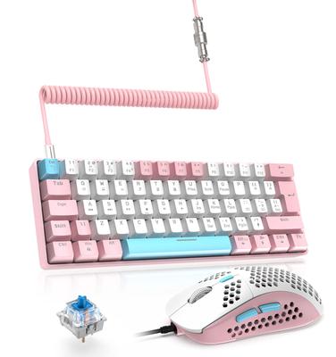 T60 Kabelová mechanická herní klávesnice s myší RGB podsvícením, bez kláves, všechny klávesy TKL s nízkou hlučností, práce z domova, mini 62 kláves, cívka
