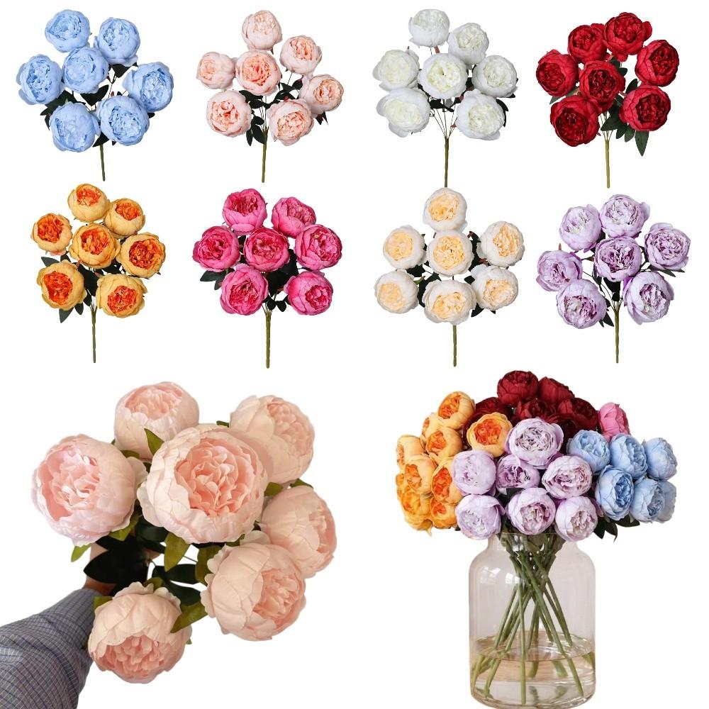 44cm Height Simulation Flower 7 Heads Peony Buds Wedding Bouquet  Desktop Ornament