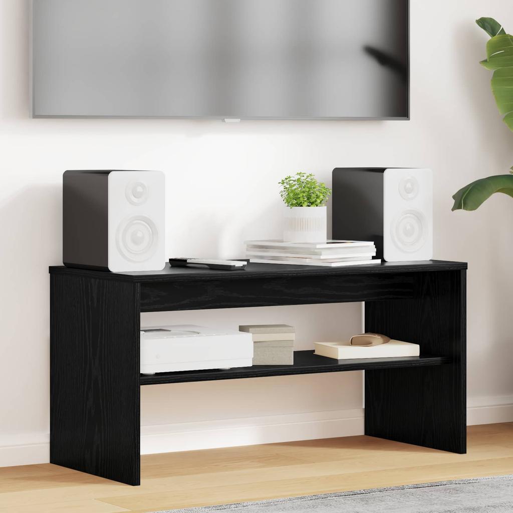 TV Cabinet Black Oak Effect 80 X 35 X 40 Cm Particleboard