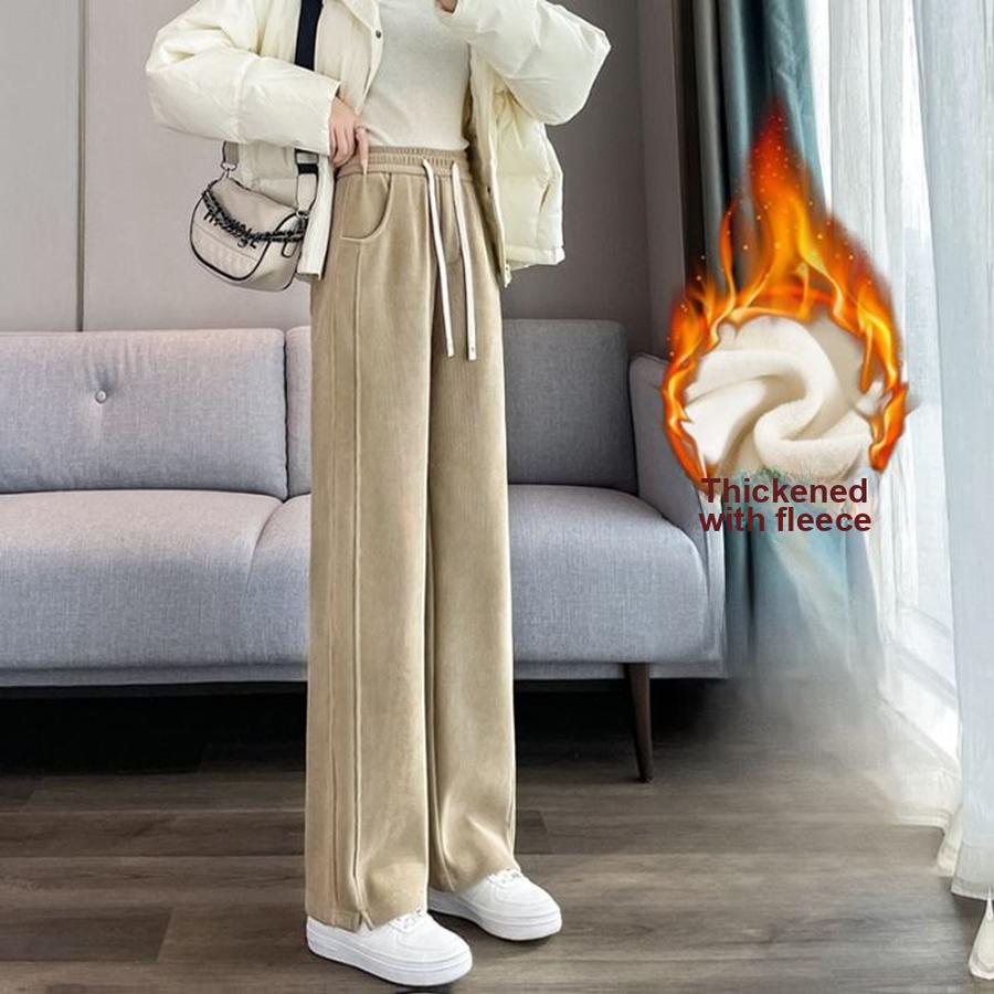 

Вельветовые брюки широкого кроя для женщин - Широкие, Повседневные, Длиной до пола, Зимние XL хаки