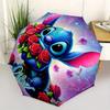 Stitch,Roses Automatic Folding Umbrella - Simple 8-Rib Design, Bright Cartoon Pattern, Durable Iron Frame, Suitable For Travel, Outdoor, Bea