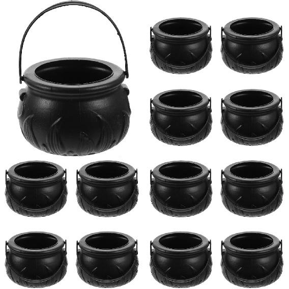 Ciieeo 12 Pcs Halloween Cauldron Kettle Plastic Mini Witch Cauldron Black Candy Holder for Halloween Decor Party Favor Decoration
