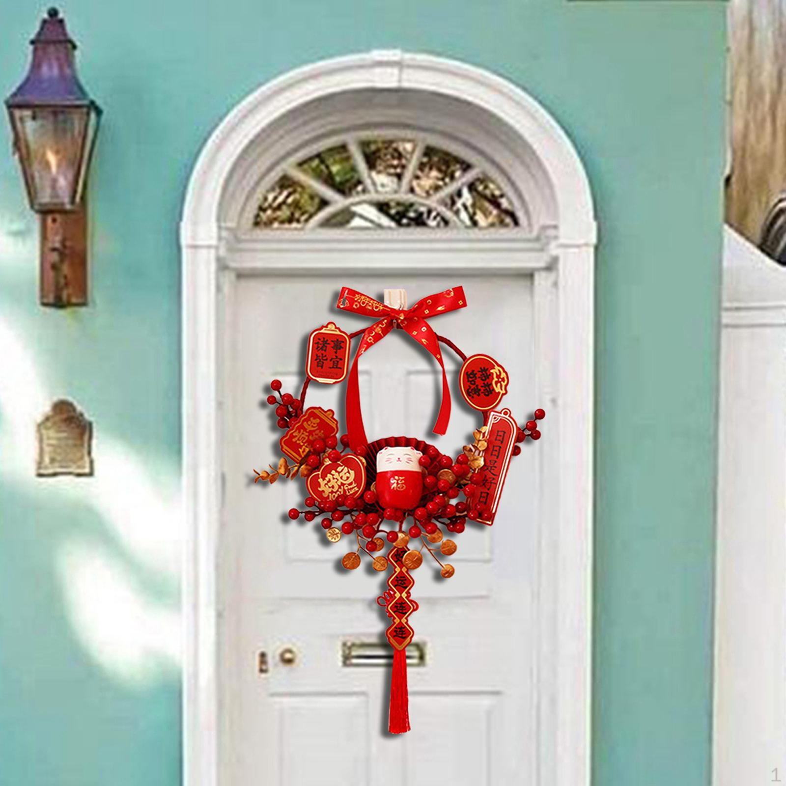 

Ornamental Red Wreath Window Bowknot Chinese Year Decoration For Front Holiday Celebration A
