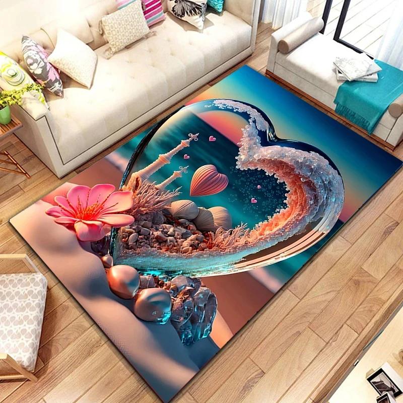 Crystal Love Pattern Carpet Romantic Theme Beach Floor Mat Soft Area Rug for Living Room Sofa Bedroom Non-slip Creative Doormat