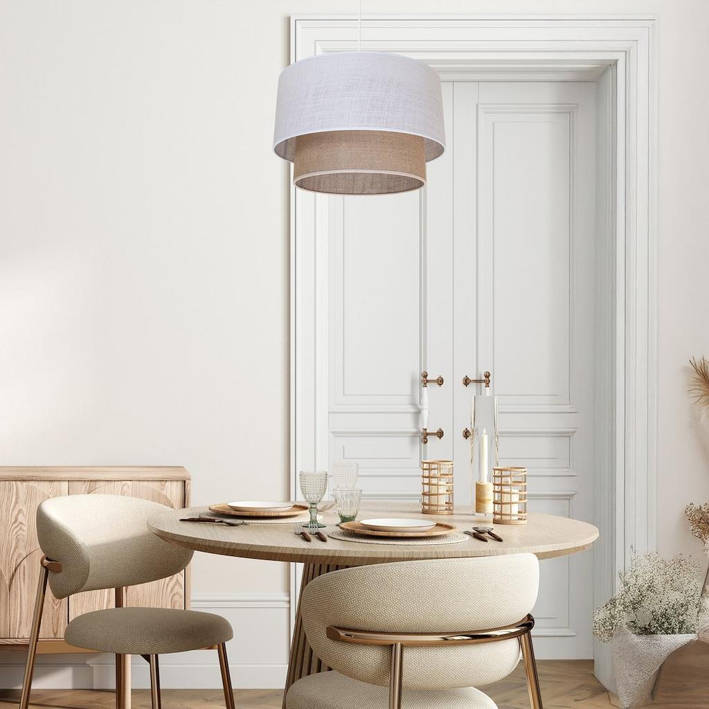 Lampa Wisząca Skandynawska Jutowa Podwójny Abażur Biało-Beżowa 1Xe27 60W Bueno Milagro