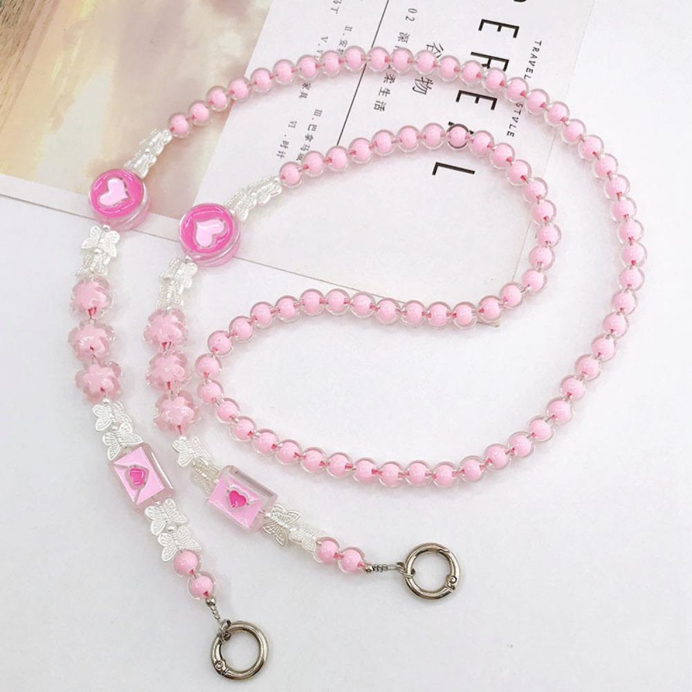 

Beads Mobile Phone Lanyard Bear Phone Neck Straps Crossbody Phone Strap Hanging Ornaments рожевий