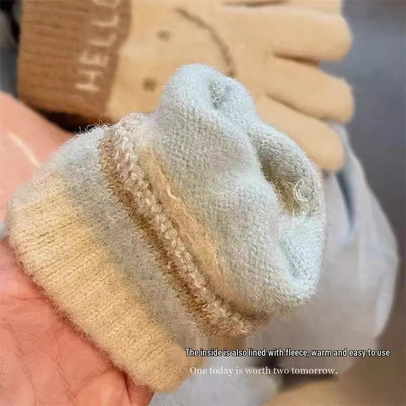 Women's Winter Touchscreen Fingerless Gloves - Plush, Velvet-Lined, Smiley Face Design. Perfect for Cycling and Cold Weather.