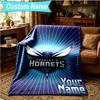 1PC Custom Name Blanket Charlotte-Hornets Logo Flannel blankets Patterns Throw Blanket All-Season Soft Gift for Couch, Bed, Camping, Birthday gifts