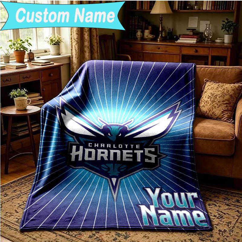 1PC Custom Name Blanket Charlotte-Hornets Logo Flannel blankets Patterns Throw Blanket All-Season Soft Gift for Couch, Bed, Camping, Birthday gifts