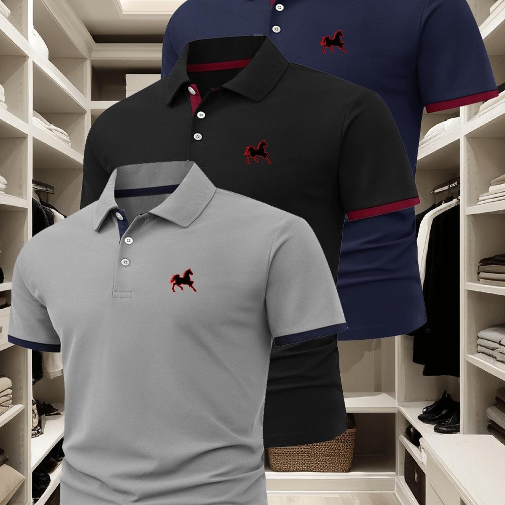 3Pcs Men'S Polo Shirt Set, Featuring a Fashionable And Casual Design, Comfortable And Breathable for Summer, Short-Sleeved with a Collar.