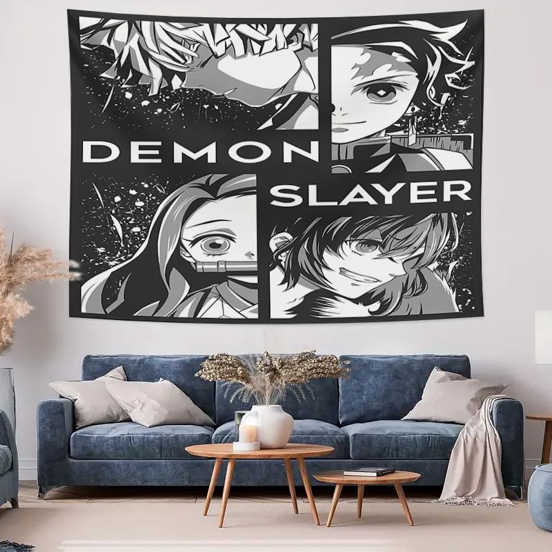 Monochrome Manga Style Decorative Wall Hanging  Japanese Anime Theme Decor Tapestry