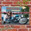 Vintage Motel Metal Sign   Weathered Finish Wall Decor with Vacancy  Design Rustic Blue Motorcycle  Red Garage Scene Per