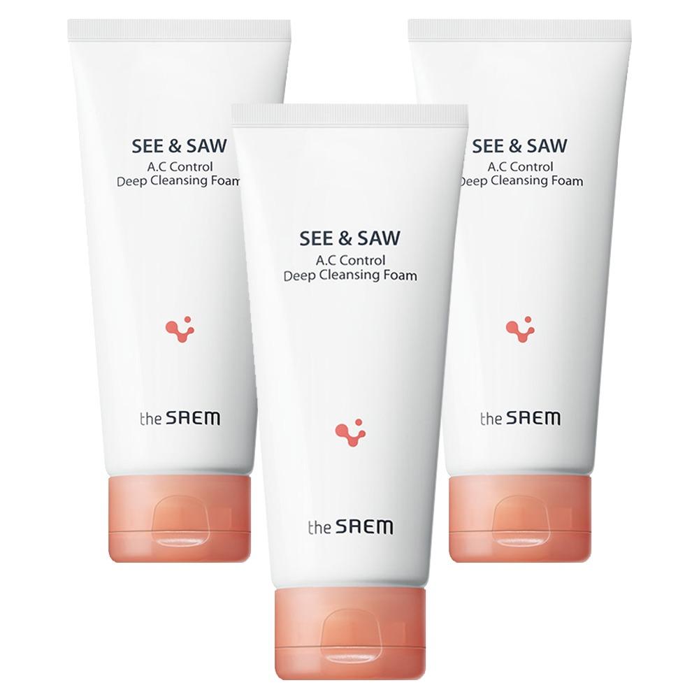

The Saem See & Saw AC Deep Cleansing Foam (Set of 3) - Acne-Fighting & Sebum Control Facial Cleanser for Oily & Sensitive Skin, 120ml x 3