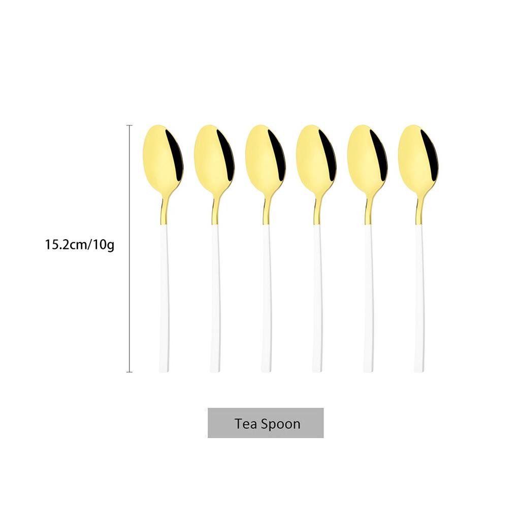 6Pcs White Gold Spoon Cutlery Set Stainless Steel Coffee Tea Spoon Dinnerware Coffee Spoon Flatware Kitchen Silverware