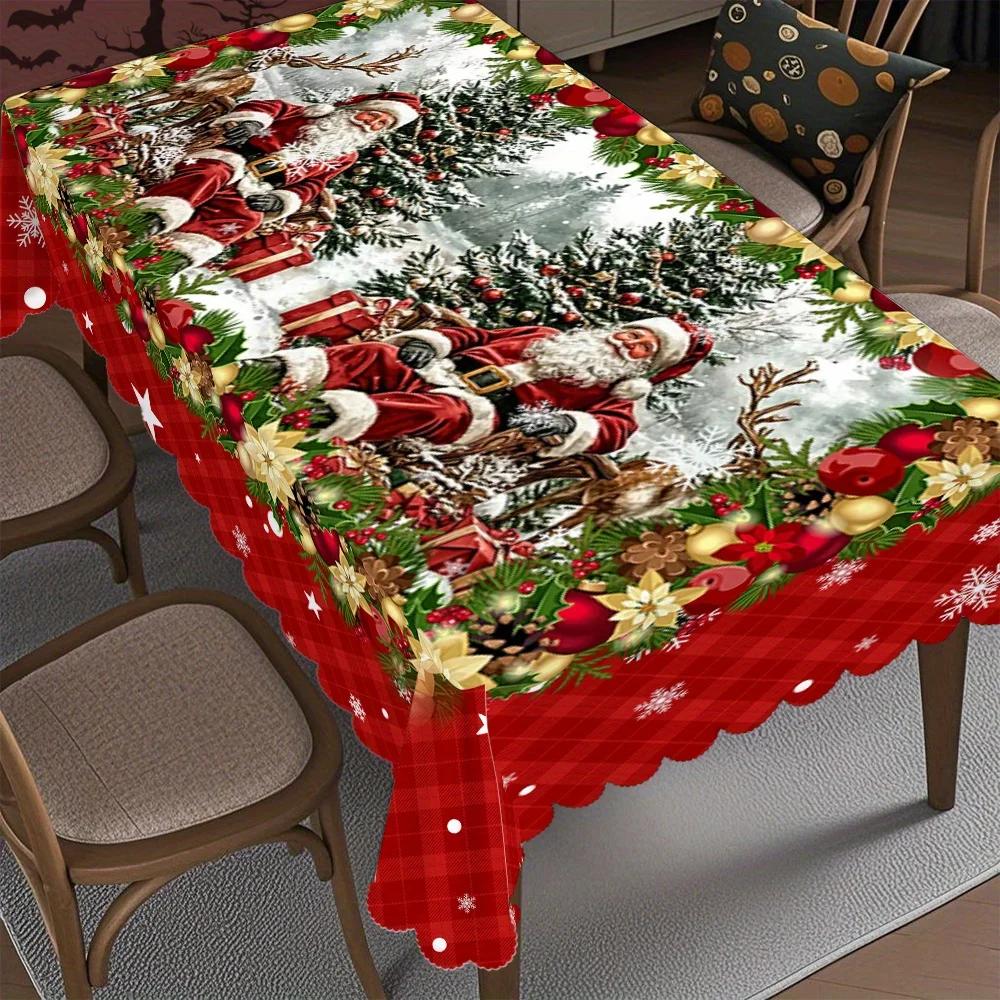 Elegant Christmas Tablecloth Spillproof Green Holiday Festive Dinner Table Runner for Dining Room Decor