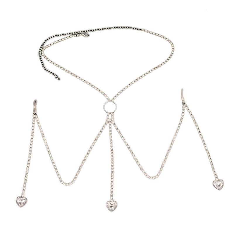 Elegant Silver/Gold Plated Heart Pendant Body Chain Bra Chain Stylish Underwear Accessories for Fashionable Women