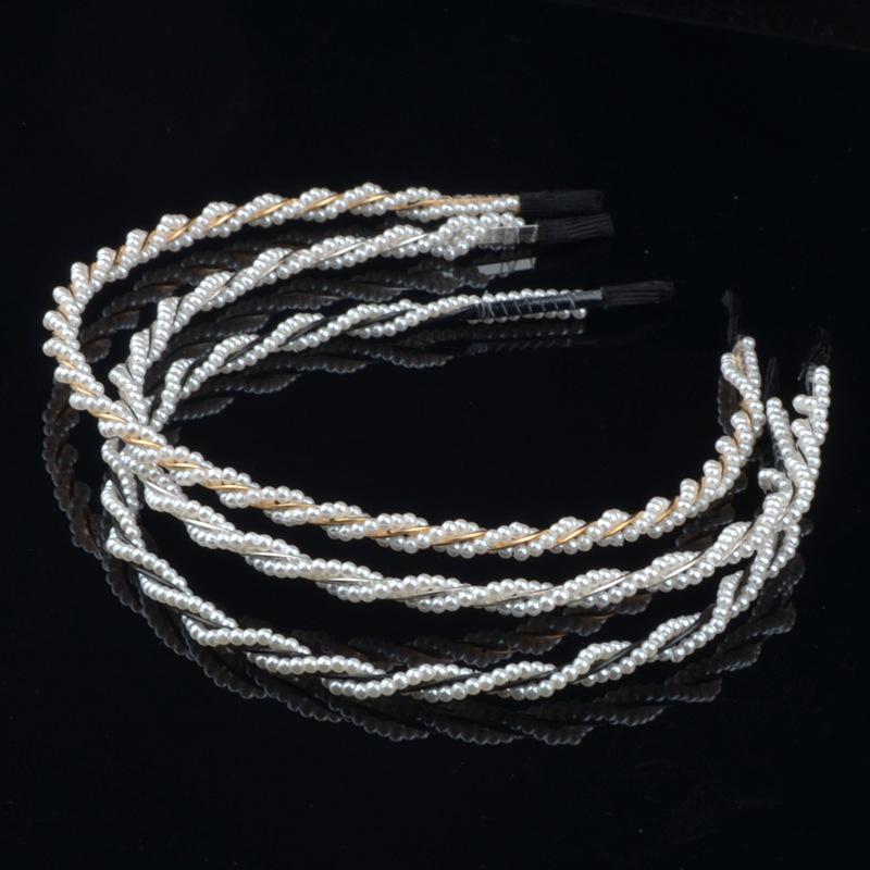 Handwoven Faux Pearl Headband & Bow Hair Clip Set for Brides