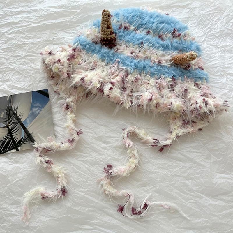 Lovely Horned Knitted Hat Soft Plush Monsters Hat Cold Weather Comfortable Hat for Winter Warmth and Ear Protecting