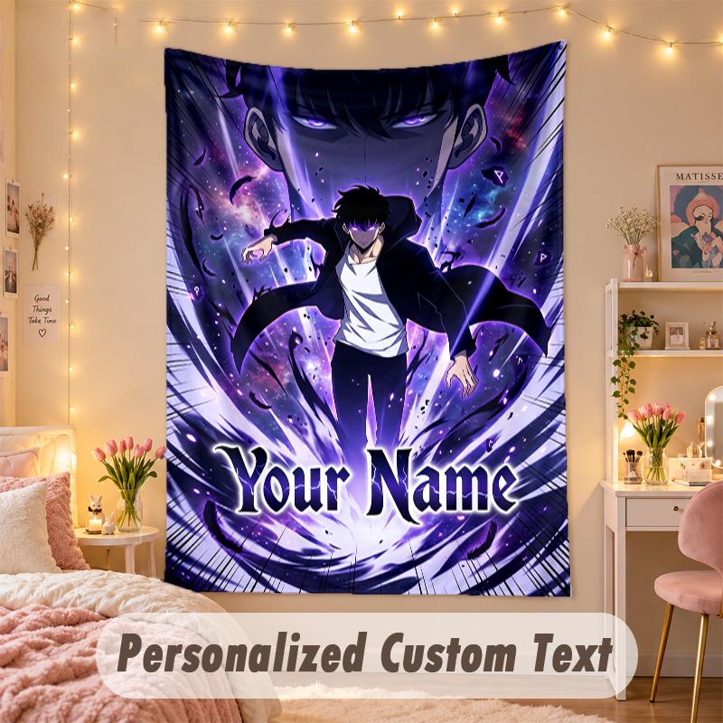 Custom Personalized Tapestry,Solo Leveling Print Custom Name Text Wall Art Hanging for Bedroom