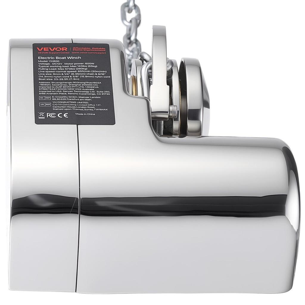Horizontal Fishing Windlass, 12V DC 600W, Windlass Anchor Systems Fit for 6.35 mm Chain or 14.3 & 15.9 mm Nylon Rope, Max Pull 260 kg, 316 Stainless