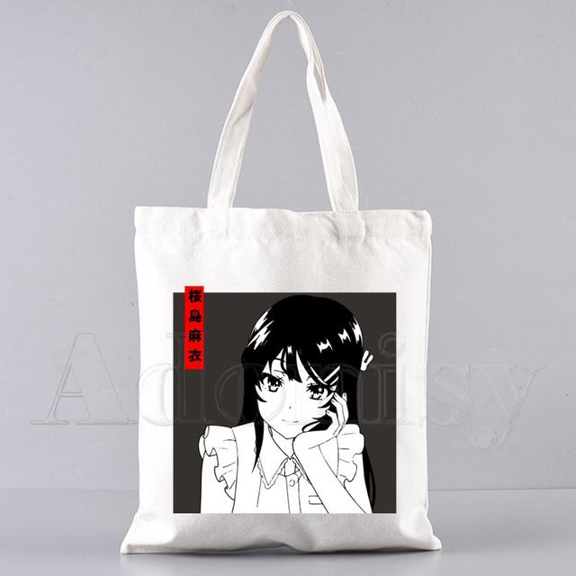 Bunny Girl Senpai Sakurajima Mai Shopper Bags Shopping Bag Tote Bag Skulderveske Lerretsvesker College Håndveske med stor kapasitet