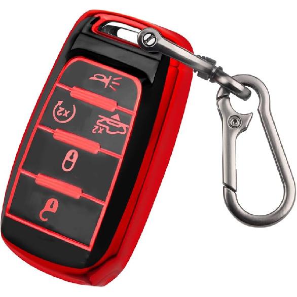 QBUC For Dodge Key Fob Cover, Fits For Dodge RAM 1500 2500 3500 4-5 Buttons      TPU Key Fob Case With Keychain, Remote Accessories Key Fob