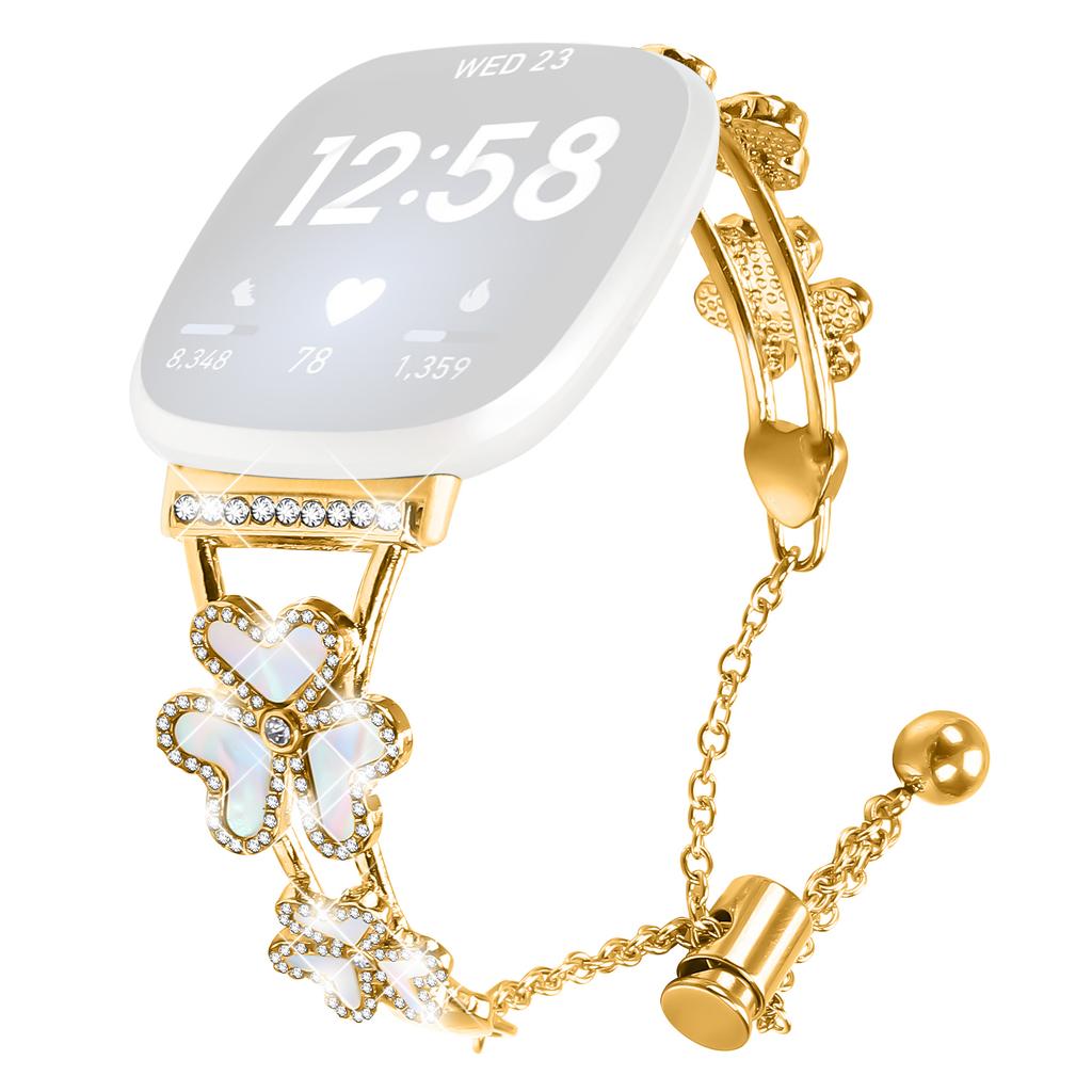 Metal Band Heart Clover Decor For Fitbit Versa 3/Sense Watch Bracelet Replacement
