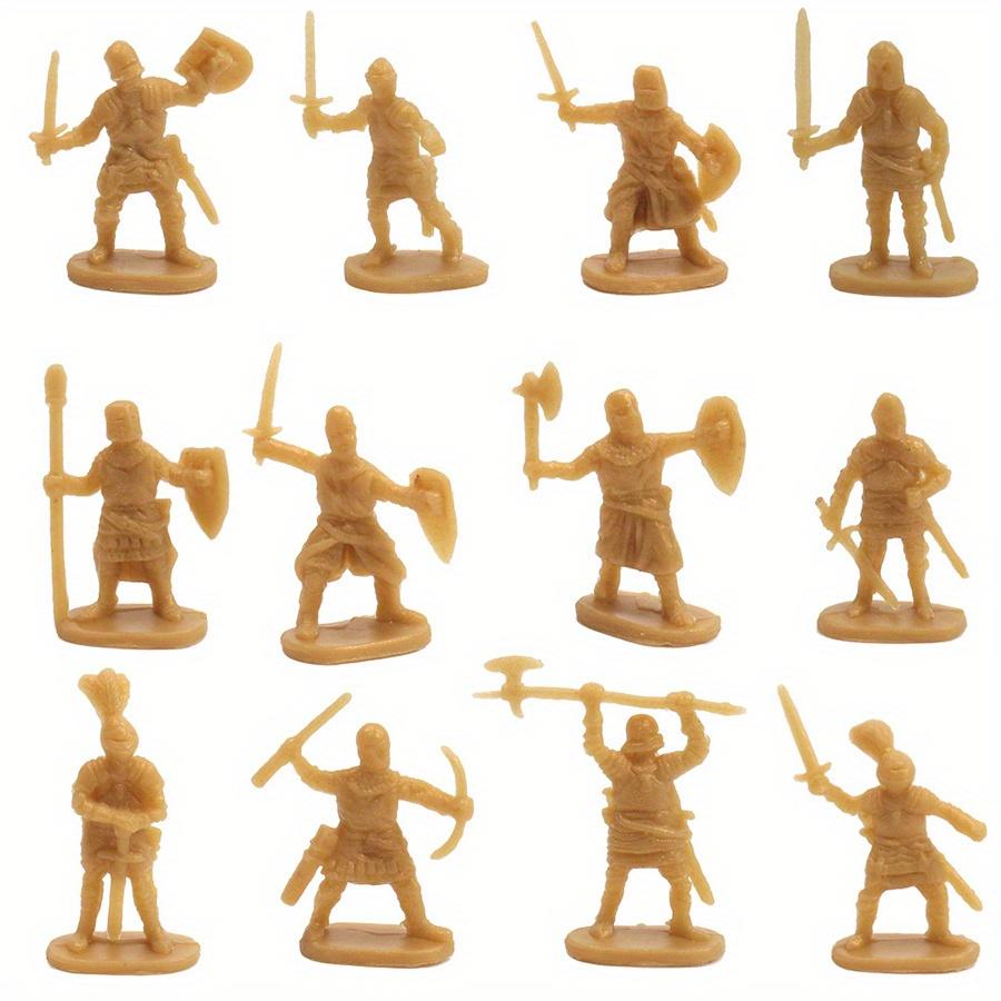 100 Stück Graue und Goldene Mini Mittelalter Soldatenfiguren - 12 Stile Detaillierte Miniatur Soldaten für Diorama Tabletop RPG Krieg JXB
