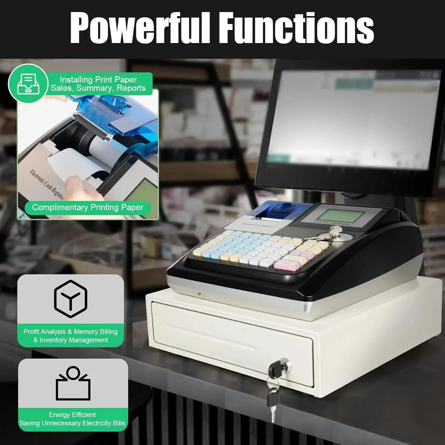 

48-Key Electronic Cash Register Commercial 8-Digit LED Black Cash Register with LED Display and LCM Screen United States