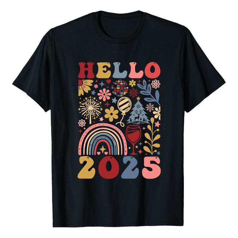 NEW YEAR Printed Trendy T-shirt Sports and Leisure Hoodie Round Neck Loose Short Sleeve T-Shirts Women’s