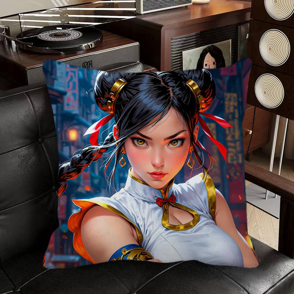 Chun Li Street Fighter Anime Pillow Case Square Pillow Bedroom Sofa Leisure Comfort Cushion Car Home Decoration