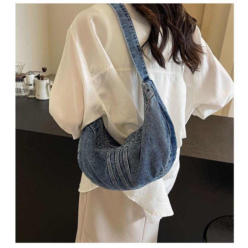 College Student Shoulder Bag Japanese Harajuku Denim Bag Girls Korean Versatile Crossbody Bag Women Shoulder Dumpling Bag