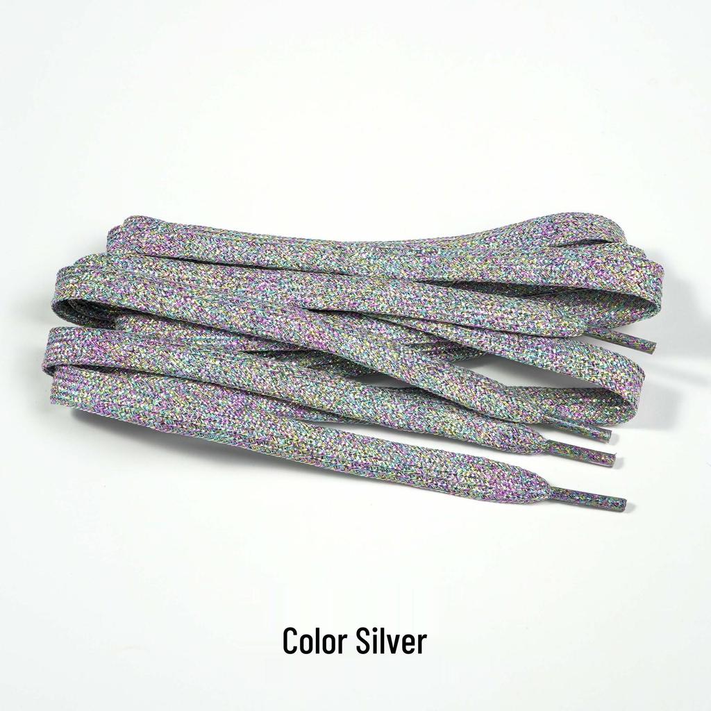 Pearlescent Gold & Silver Thread Shoelaces: Vibrant Double-Layer Flat Cords for Board, Sports, and Dance Shoes