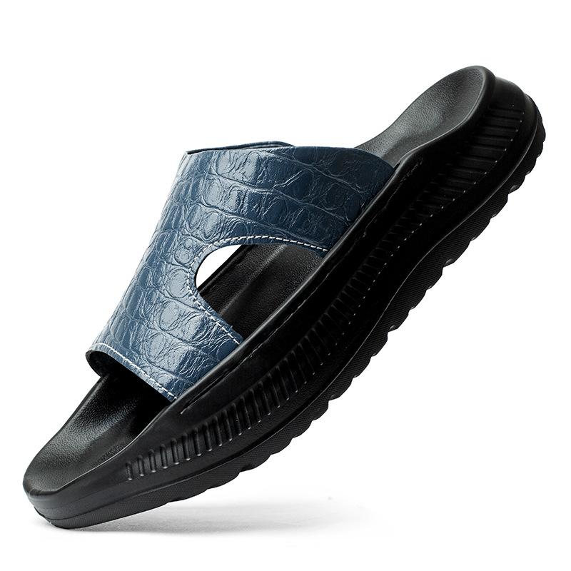9901 Men'S Shoes One-Word Slippers Cool Slippers Summer Embossed Leather Surface Outdoor Sports Leisure Beach Open-Toed Sandals Tide