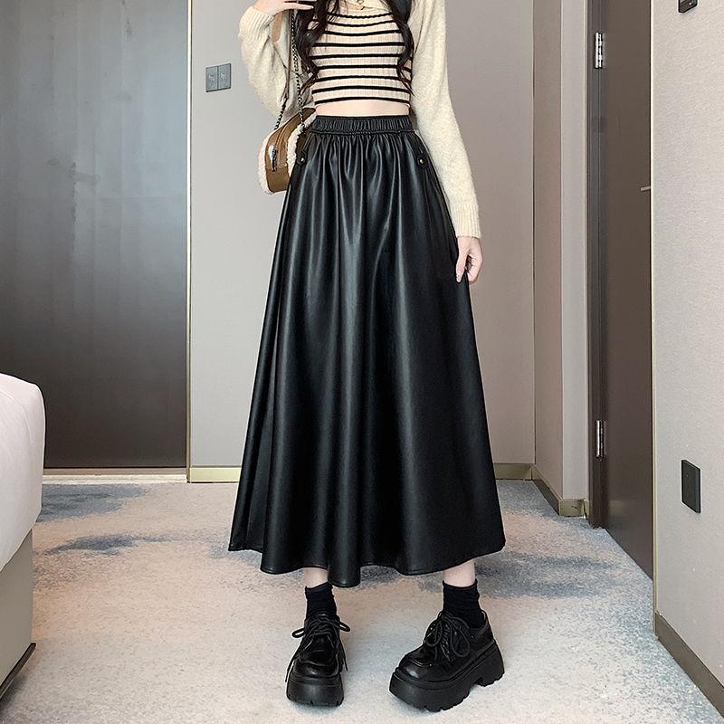 

Женская кожаная юбка, осенне-зимняя однотонная юбка трапециевидной формы из искусственной кожи с эластичной резинкой на талии S чёрный