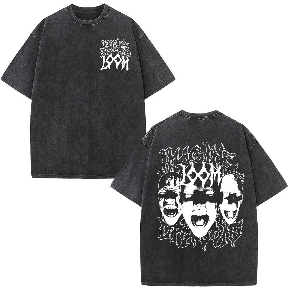 Imagine Dragons Loom World Tour Vintage Washed T Shirt Rock Band Tshirt Unisex Women Aesthetic Trendy Cotton Short Sleeve T Shirt